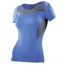 2XU Women's Base Compression Short Sleeve Top, Blue/Grey
